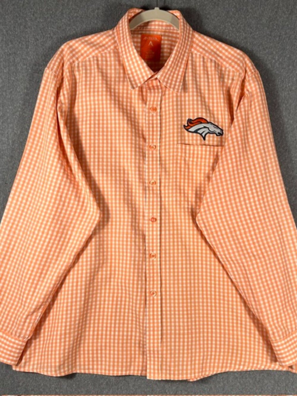 Antiqua Denver Broncos Button Down Shirt Mens Sz 2XL Orange White Gingham L/S